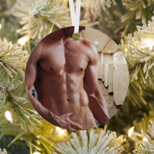 SlipperyJoe's shirtless muscular man torso sixpack Metal Ornament