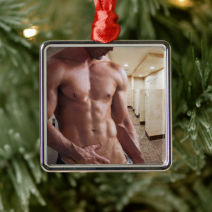 SlipperyJoe's shirtless muscular man torso sixpack Metal Ornament