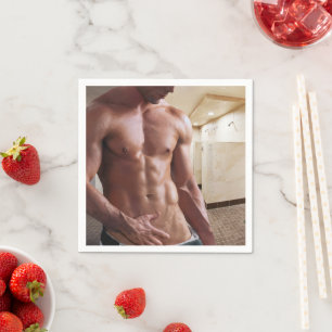 SlipperyJoe's shirtless muscular man torso sixpack Napkin