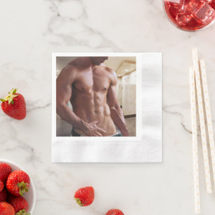 SlipperyJoe's shirtless muscular man torso sixpack Napkin