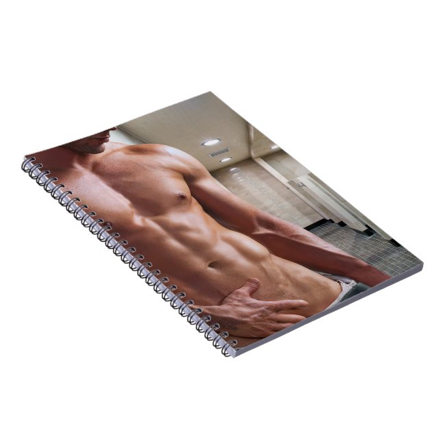 SlipperyJoe's shirtless muscular man torso sixpack Notebook (Right Side)