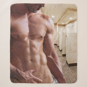 SlipperyJoe's shirtless muscular man torso sixpack Sherpa Blanket