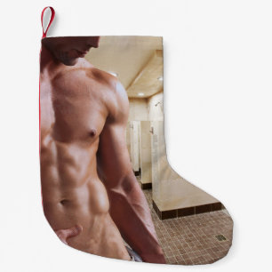 SlipperyJoe's shirtless muscular man torso sixpack Small Christmas Stocking