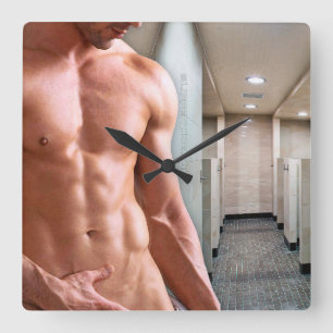 SlipperyJoe's shirtless muscular man torso sixpack Square Wall Clock