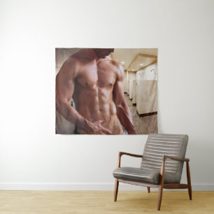 SlipperyJoe's shirtless muscular man torso sixpack Tapestry