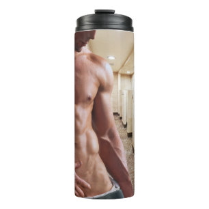 SlipperyJoe's shirtless muscular man torso sixpack Thermal Tumbler