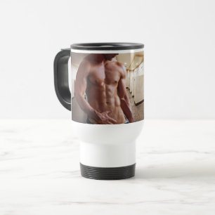 SlipperyJoe's shirtless muscular man torso sixpack Travel Mug