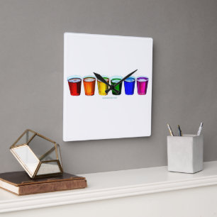 SlipperyJoe's shot glasses liquid pride colours ce Square Wall Clock