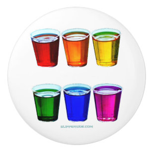 SlipperyJoe's shot glasses six cups arranged horiz Ceramic Knob