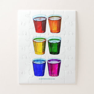 SlipperyJoe's shot glasses six cups arranged horiz Jigsaw Puzzle