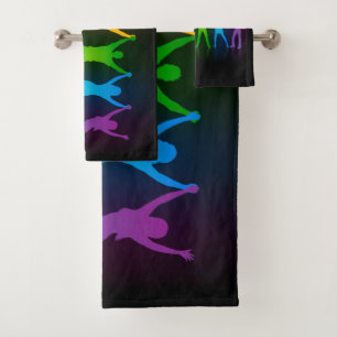 Slipperyjoe's six standing silhouettes arms raised bath towel set