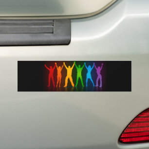 Slipperyjoe's six standing silhouettes arms raised bumper sticker