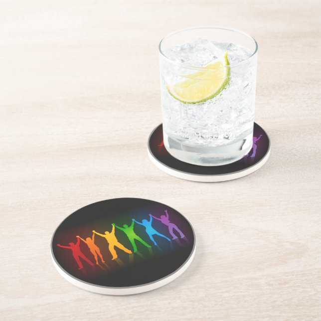 Slipperyjoe's six standing silhouettes arms raised coaster (Side)
