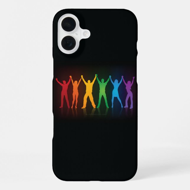 Slipperyjoe's six standing silhouettes arms raised iPhone case (Back)