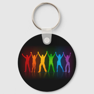 Slipperyjoe's six standing silhouettes arms raised keychain