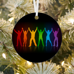Slipperyjoe's six standing silhouettes arms raised metal ornament