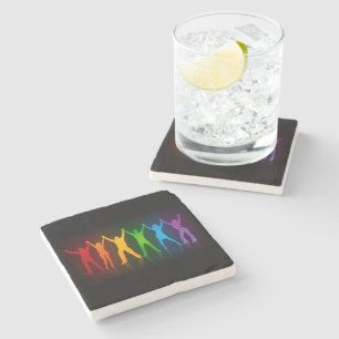 Slipperyjoe's six standing silhouettes arms raised stone coaster