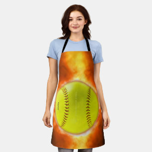 SlipperyJoe's softball on fire flames fireball ras Apron