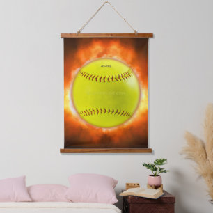 SlipperyJoe's softball on fire flames fireball ras Hanging Tapestry