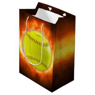 SlipperyJoe's softball on fire flames fireball ras Medium Gift Bag