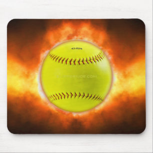 SlipperyJoe's softball on fire flames fireball ras Mouse Pad