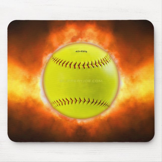 SlipperyJoe's softball on fire flames fireball ras Mouse Pad (Front)