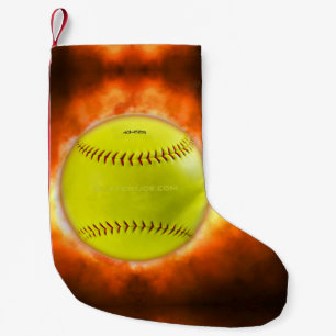 SlipperyJoe's softball on fire flames fireball ras Small Christmas Stocking