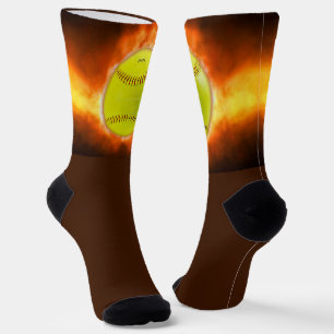 SlipperyJoe's softball on fire flames fireball ras Socks