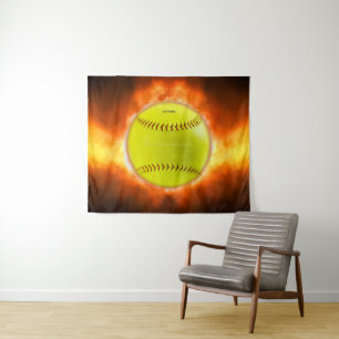 SlipperyJoe's softball on fire flames fireball ras Tapestry