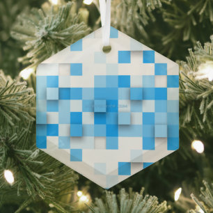 SlipperyJoe's squares artwork mosaic modern three- Glass Ornament