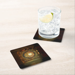 SlipperyJoe's steampunk-themed New Year round meta Square Paper Coaster
