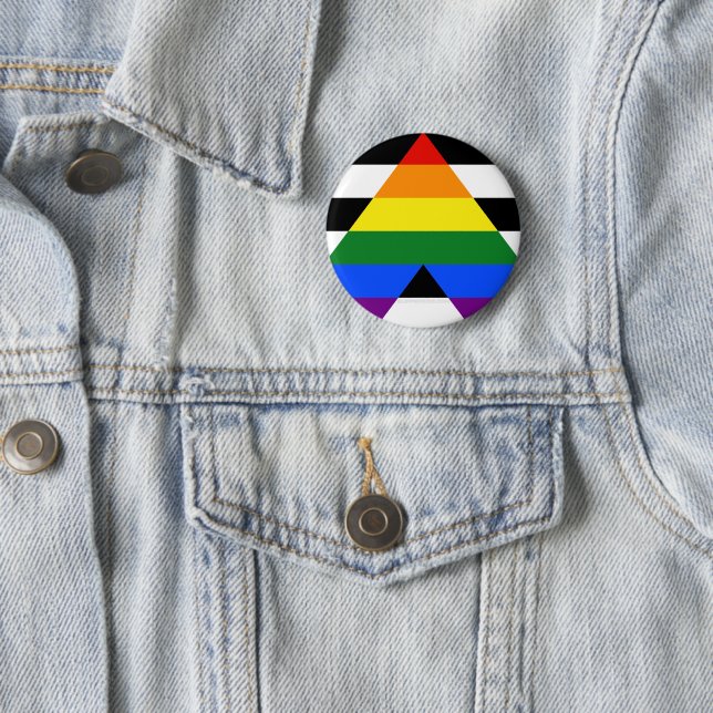 SlipperyJoe's straight ally flag smooth rainbow gr 2 Inch Round Button (In Situ)