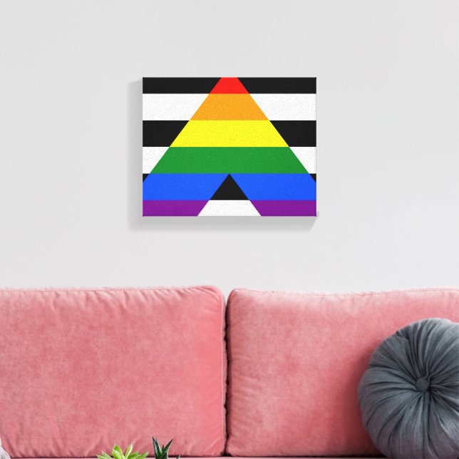 SlipperyJoe's straight ally flag smooth rainbow gr Canvas Print (Insitu(LivingRoom))