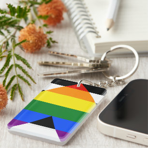 SlipperyJoe's straight ally flag smooth rainbow gr Keychain