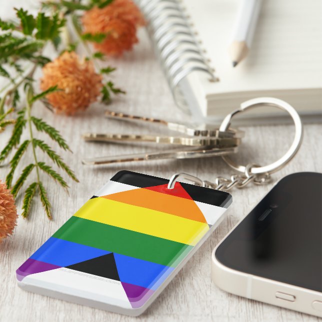 SlipperyJoe's straight ally flag smooth rainbow gr Keychain (Front Right)