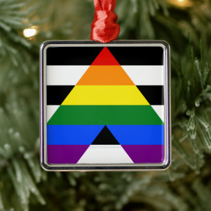 SlipperyJoe's straight ally flag smooth rainbow gr Metal Ornament