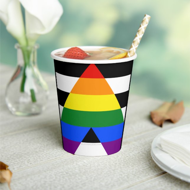 SlipperyJoe's straight ally flag smooth rainbow gr Paper Cups (Insitu)