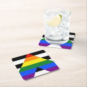 SlipperyJoe's straight ally flag smooth rainbow gr Square Paper Coaster