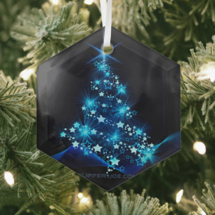 SlipperyJoe's stylized glowing Christmas tree brig Glass Ornament