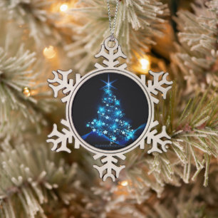 SlipperyJoe's stylized glowing Christmas tree brig Snowflake Pewter Christmas Ornament