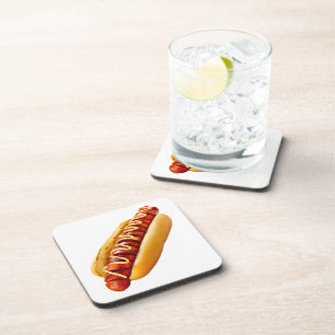 SlipperyJoe's summer BBQ vibe hot dog nestled soft Coaster