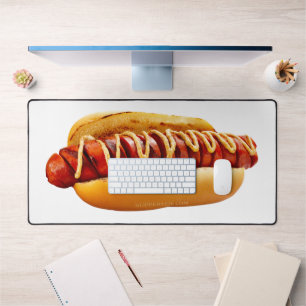 SlipperyJoe's summer BBQ vibe hot dog nestled soft Desk Mat