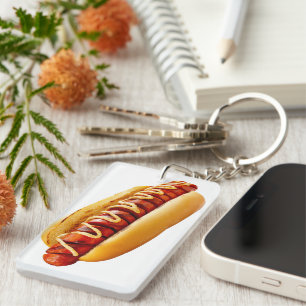SlipperyJoe's summer BBQ vibe hot dog nestled soft Keychain