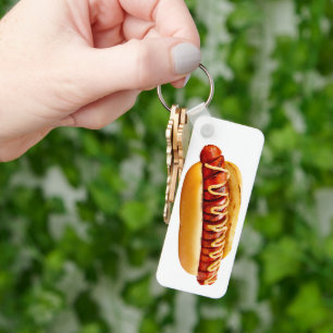 SlipperyJoe's summer BBQ vibe hot dog nestled soft Keychain