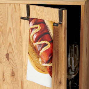 SlipperyJoe's summer BBQ vibe hot dog nestled soft Kitchen Towel