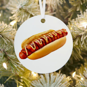 SlipperyJoe's summer BBQ vibe hot dog nestled soft Metal Ornament
