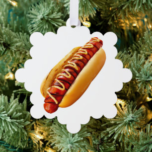 SlipperyJoe's summer BBQ vibe hot dog nestled soft Ornament Card