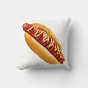 SlipperyJoe's summer BBQ vibe hot dog nestled soft Throw Pillow