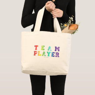 SlipperyJoe's team player filled with smooth rainb Large Tote Bag