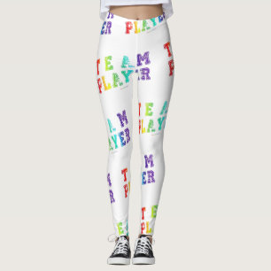 SlipperyJoe's Team Player words gradient rainbow c Leggings
